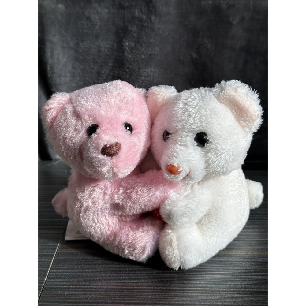 Russ Bear Stuffed Animal Pair Pink Hugging Bears Valentines Companions 6" ‎ Set